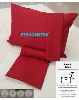 ETEHOMETEX PAMUK SATEN ÇİFT KİŞİLİK YASTIK KILIFLI LASTİKLİ ÇARŞAF SETİ 160X200CM KIRMIZI 8696474231571