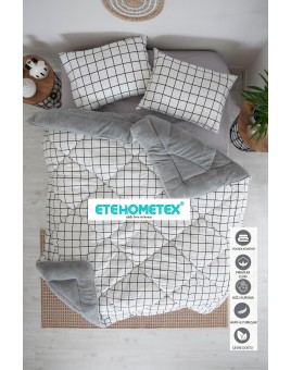 ETE HOMETEX ÇİFT KİŞİLİK WELSOFT YORGAN 195X215CM KARELİ GRİ BEYAZ 8696474231669