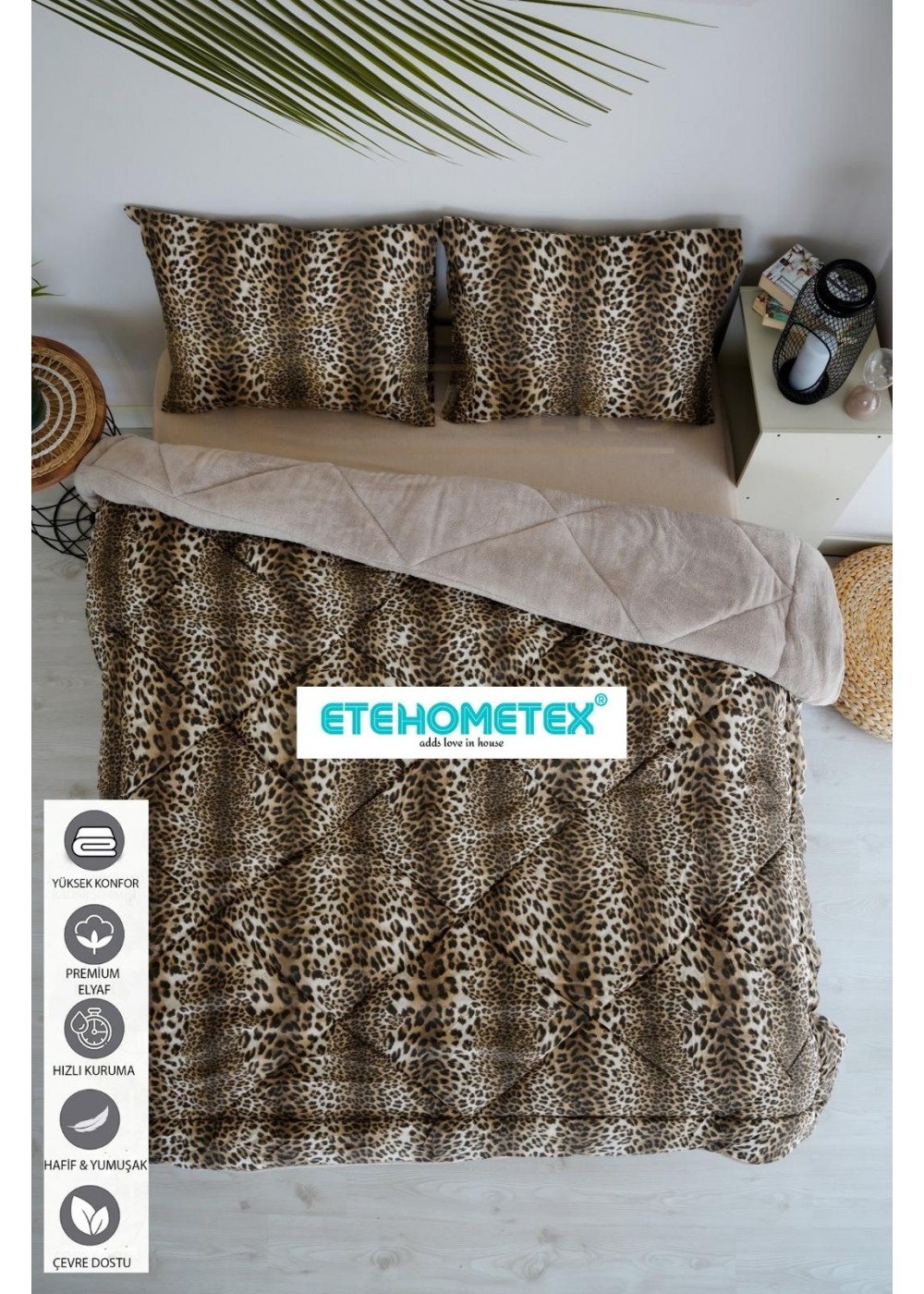 ETE HOMETEX ÇİFT KİŞİLİK WELSOFT YORGAN 195X215CM LEOPAR BEJ 8696474231734