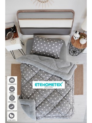 ETE HOMETEX TEK KİŞİLİK WELSOFT YORGAN 155X215CM YILDIZ DESEN KOYU GRİ 8696474231754