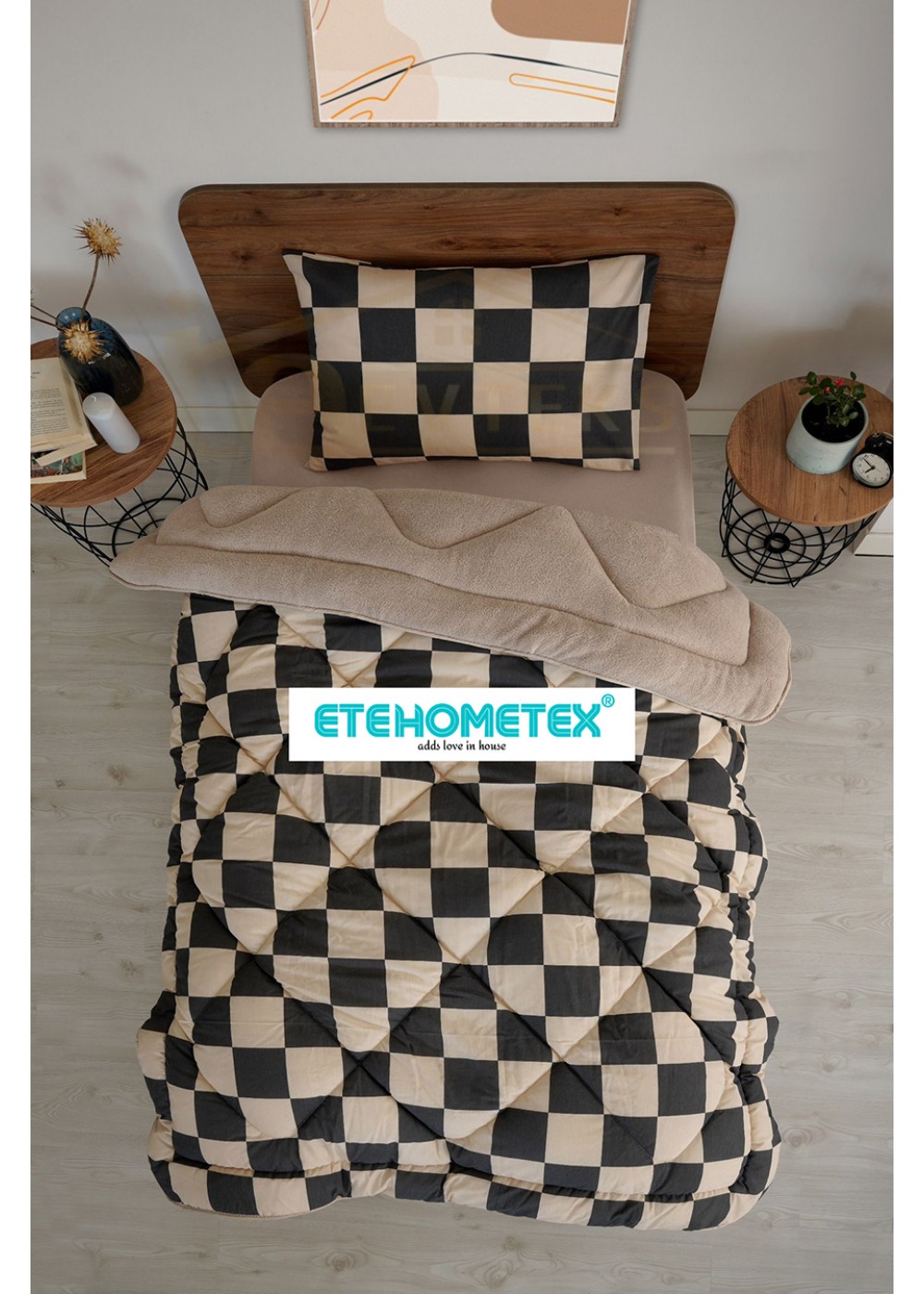 ETE HOMETEX TEK KİŞİLİK WELSOFT YORGAN 155X215CM DAMA BEJ 8696474231747