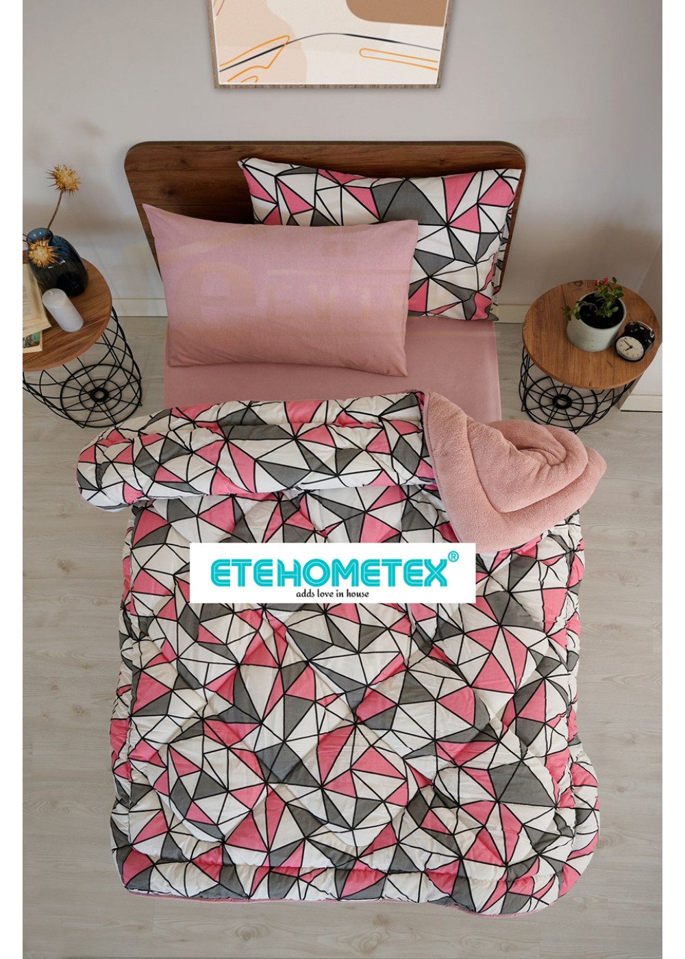 ETE HOMETEX TEK KİŞİLİK WELSOFT YORGAN 155X215CM GEOMETRİK DESEN PUDRA 8696474231755